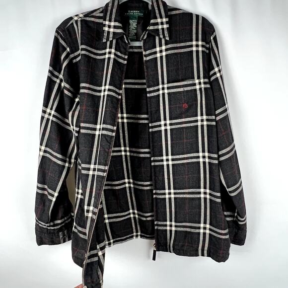 Ralph Lauren Women sz M 100% Wool Full‎ Zip Plaid Shirt/Shacket Preppy Old Money - Picture 3 of 8